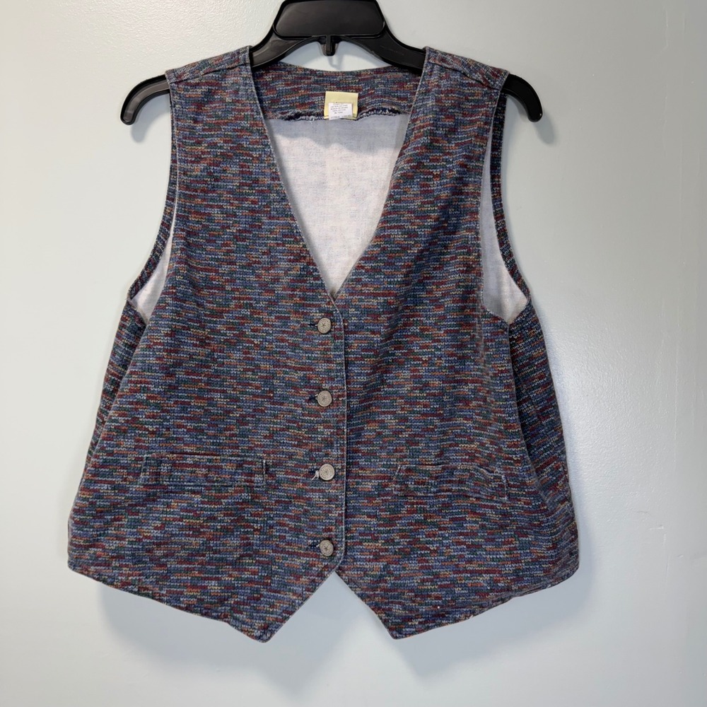 Vivaldi Jeanswear Vintage 90s Multi Color Cotton Knit Vest Made in USA‎ Large